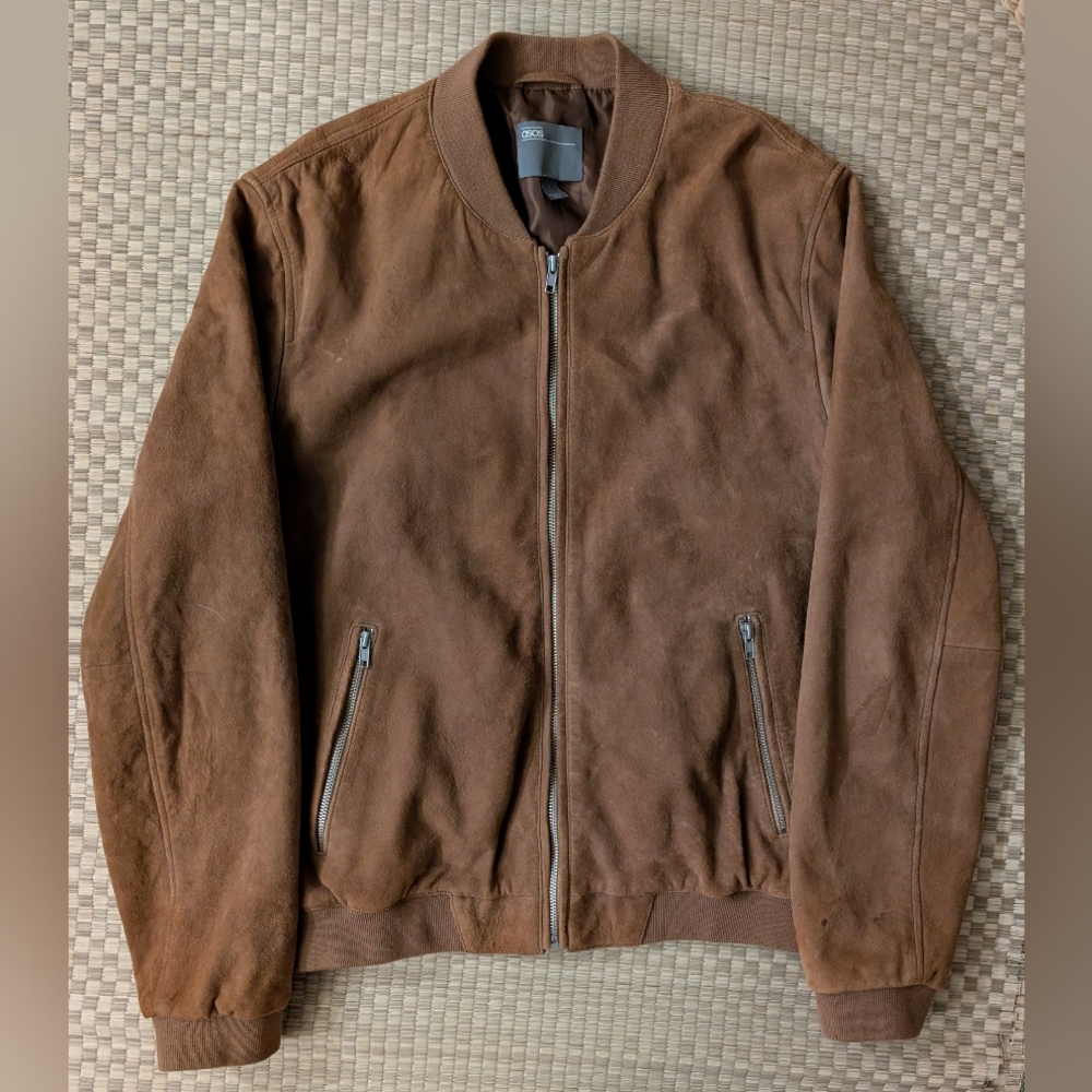 ASOS Suede Leather Bomber Jacket Brown Men's Size Large
